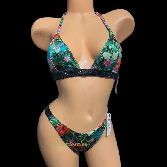 Victorias Secret Swim Set Bling Shine Strap Triangle Bikini Top & Bottom - Picture 4 of 7